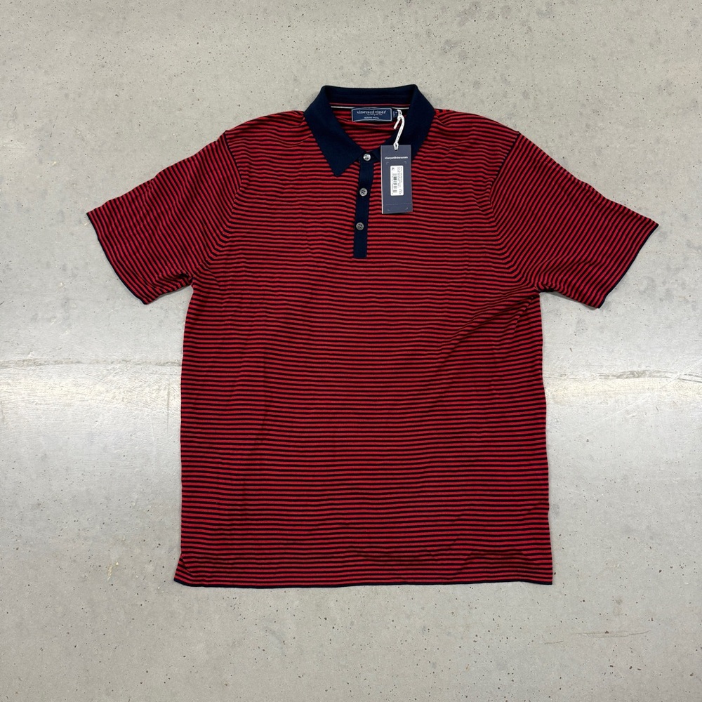 Vineyard Vines Red and Blue Merino Wool Striped Polo Shirt